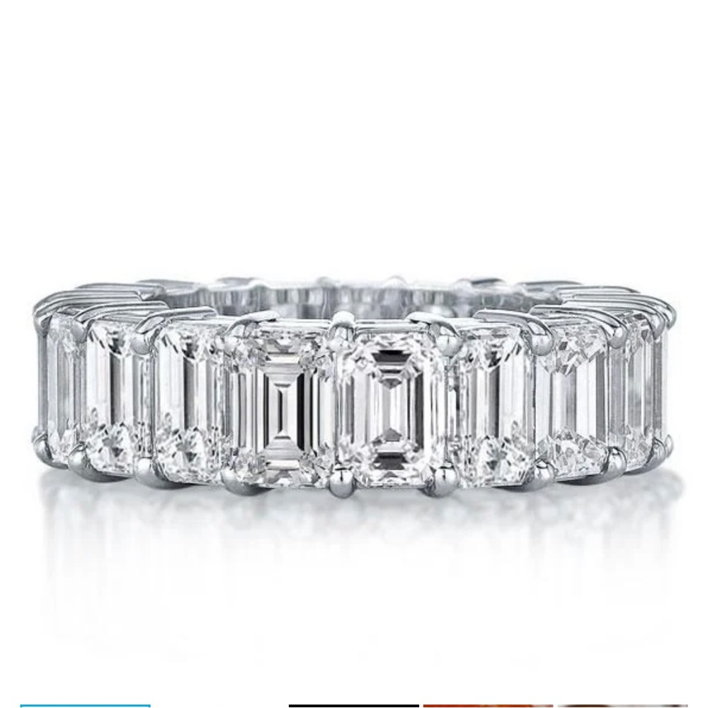 Emerald Cut White Sapphire Created Eternity Band sz 6.75